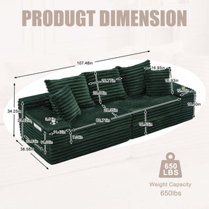 English Elm Oversized Corduroy Cloud Couch Convertible Sleeper Sofa with Memory Foam Seating Emerald W395S00120