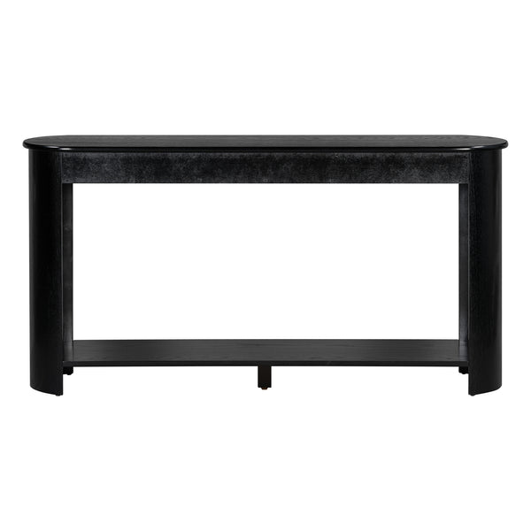 English Elm U_style Oak Veneer Console Table with 3 Drawers Open Shelf Entryway Hallway Storage Black N711P395523B