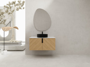 English Elm 36" Bathroom Vanity With Ceramic Vessel Sink & White Stone Top - Modern Wall-Mounted Design, Soft-Close Doors W999S00449