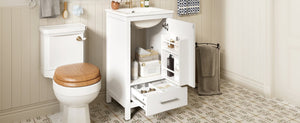 English Elm 18-Inch Modern Bathroom Vanity with Ceramic Sink, Soft-Close Doors, Divider Drawer & Adjusting Feet White N729P334854K