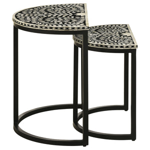 English Elm Allura Bone Inlay Demilune Nesting Tables Handcrafted Iron Base Bohemian Accent Set B062P451991