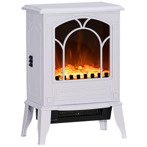 English Elm Homcom 22" Electric Fireplace Stove With Realistic Flame, Adjustable Heat & Safety Features In White W2225P249860