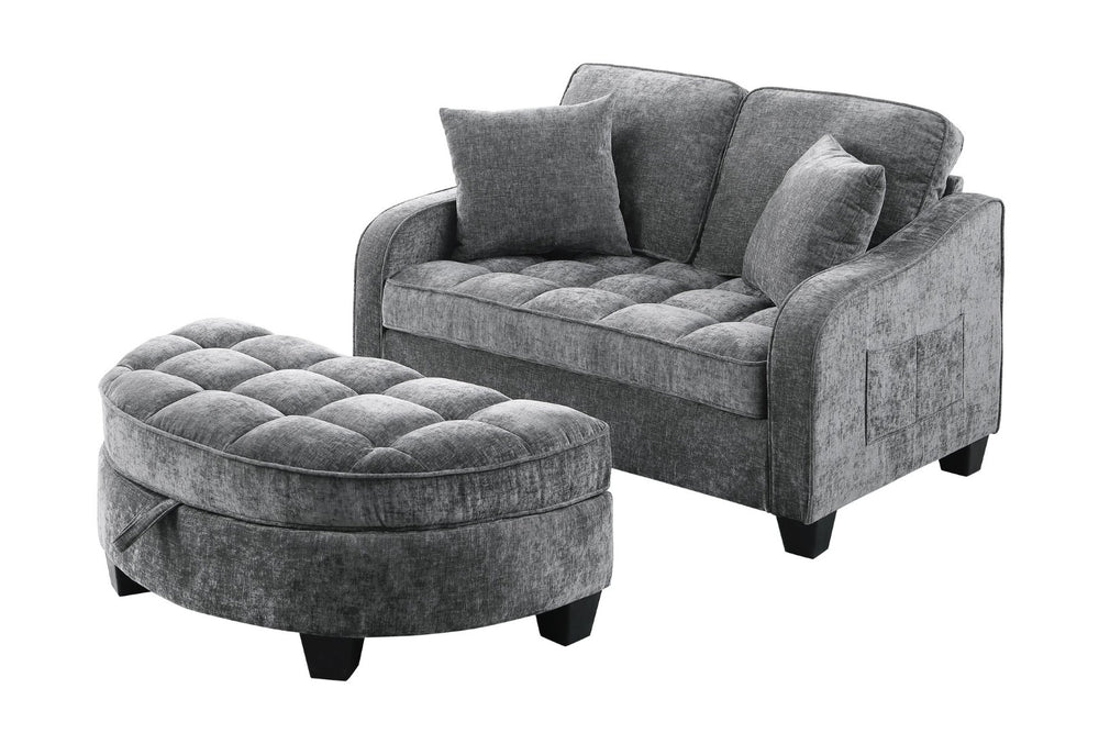 English Elm Two-Seater Chaise Lounge Sofa With Storage, Soft Corduroy Upholstery & Modern Design - Grey W487S00390-GIGA