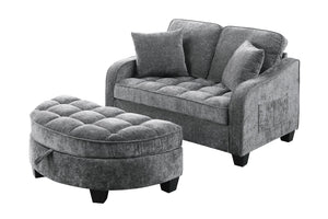 English Elm Two-Seater Chaise Lounge Sofa With Storage, Soft Corduroy Upholstery & Modern Design - Grey W487S00390-GIGA