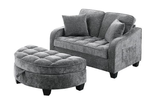 English Elm Two-Seater Chaise Lounge Sofa With Storage, Soft Corduroy Upholstery & Modern Design - Grey W487S00390-GIGA