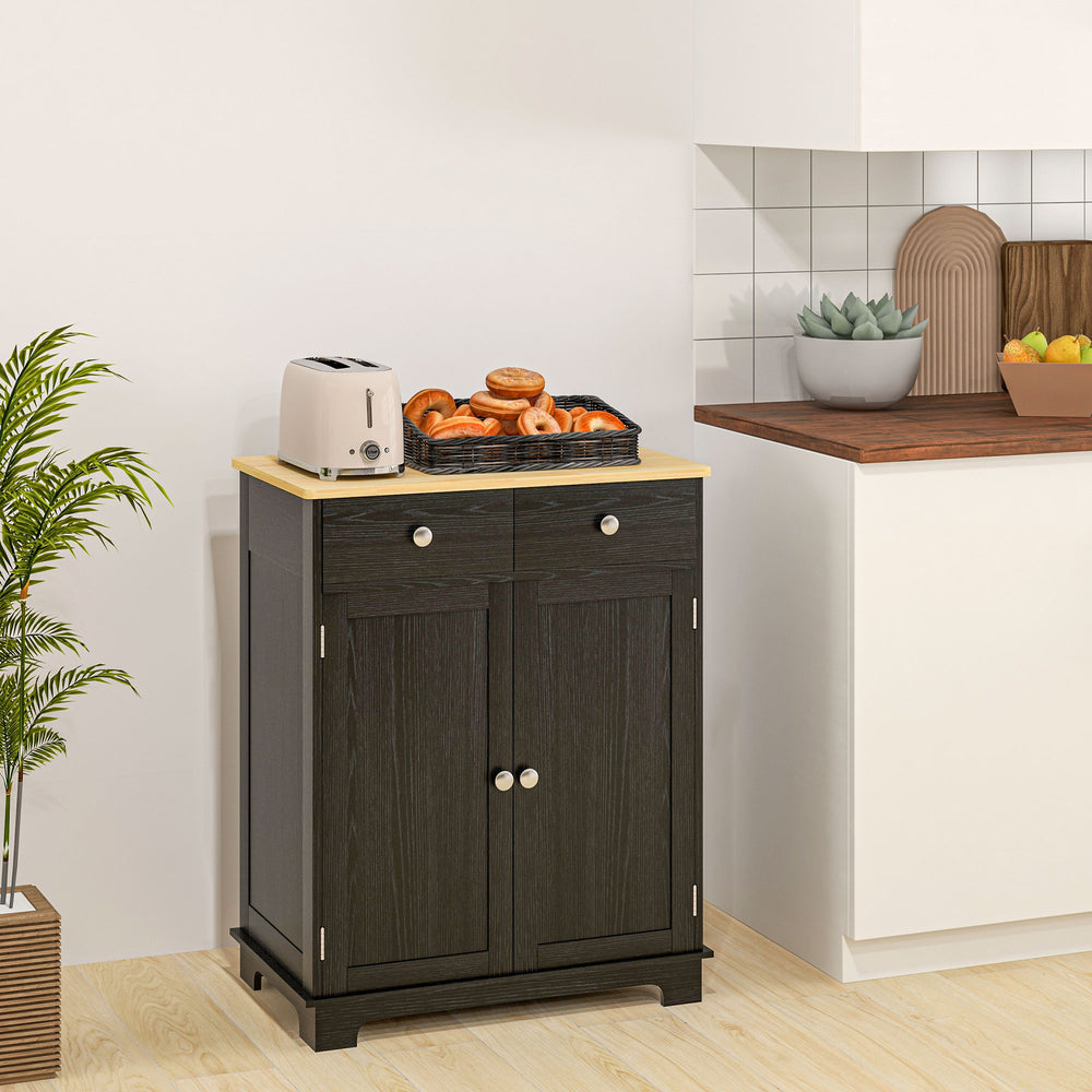 English Elm Homcom Rustic Brown Sideboard Rubberwood Top Buffet with Drawers Adjustable Shelf W2225P229274