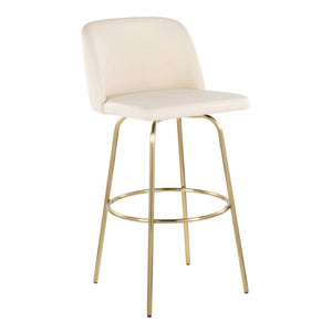 English Elm Toriano 30" Contemporary Swivel Barstool Set Of 2 In Cream Faux Leather With Gold Metal Base B202S00688-GIGA