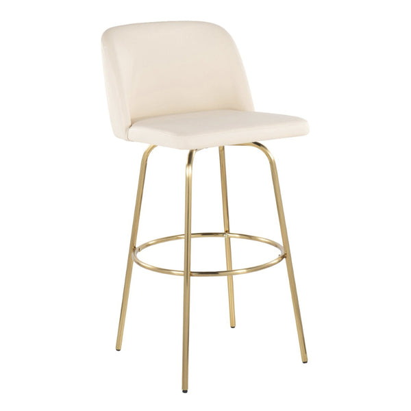 English Elm Toriano 30" Contemporary Swivel Barstool Set Of 2 In Cream Faux Leather With Gold Metal Base B202S00688-GIGA