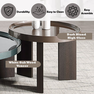 English Elm Lakita Two-tone Smoked Oak End Table with Glossy Veneer Top for Modern Living B2726P442584