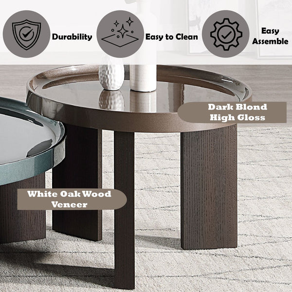 English Elm Lakita Two-tone Smoked Oak End Table with Glossy Veneer Top for Modern Living B2726P442584