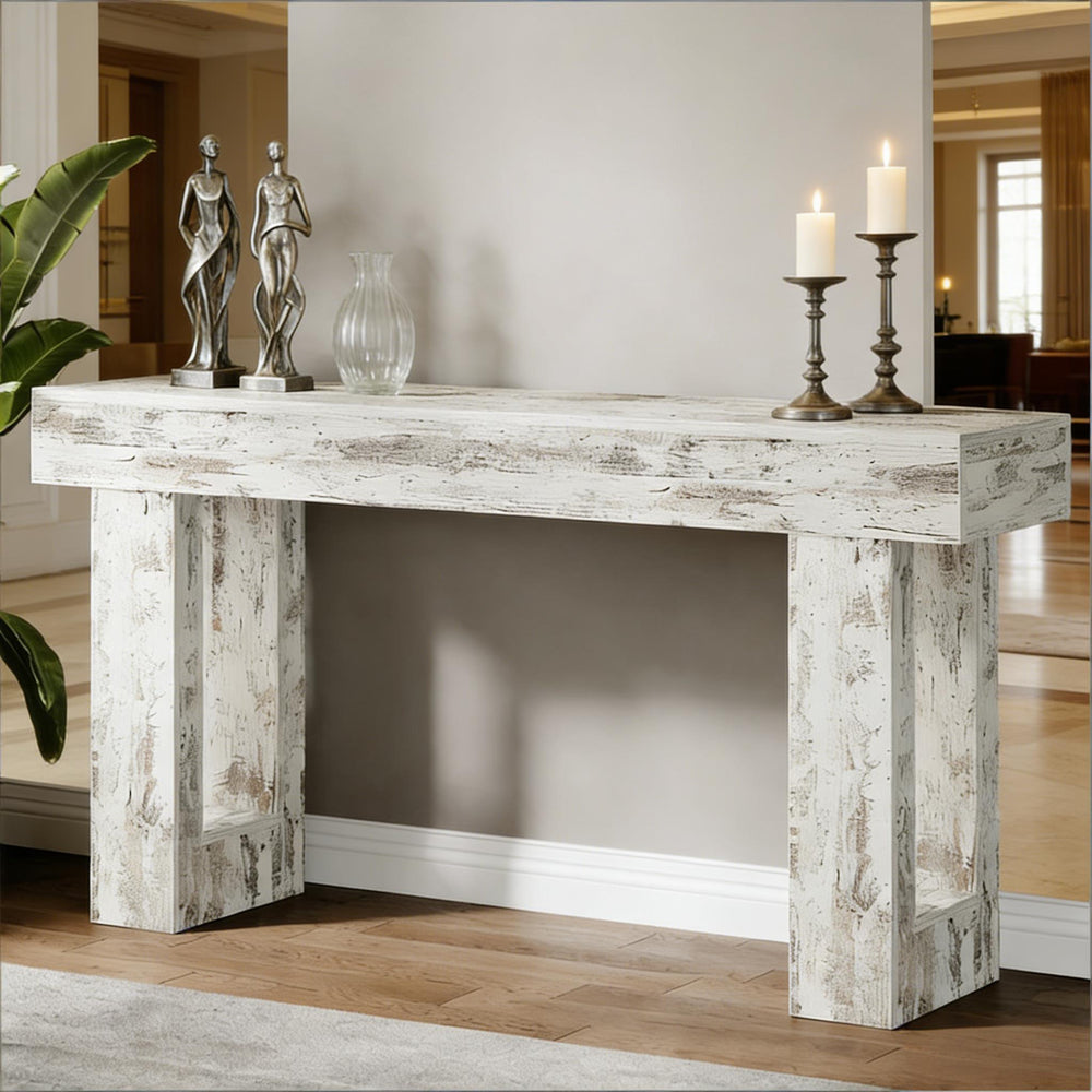 English Elm Practical Geometric Console Table with Matte Black Wood Grain Finish for Entryway or Sofa T3971P451603