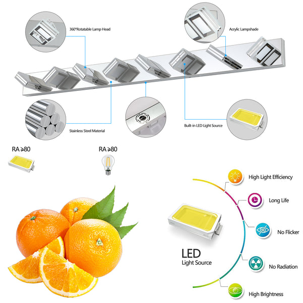 English Elm 52" Modern Chrome 8-Light Led Vanity Fixture With Square Acrylic Shades For Stunning Bathroom Lighting W2312P374883