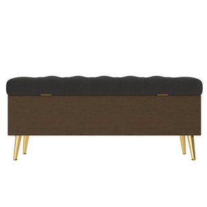 English Elm Modern Boucle Tufted Storage Ottoman Bench with Gold Legs for Bedroom or Entryway Grey N719P305620E