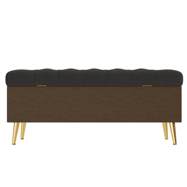 English Elm Modern Boucle Tufted Storage Ottoman Bench with Gold Legs for Bedroom or Entryway Grey N719P305620E