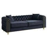 English Elm 86'' W Luxury Modern Tufted Sofa With 2 Piece s Of Toss Pillows For Living Room ,Bedroom,Black Color