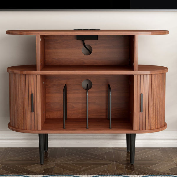 English Elm Large Mid Century Walnut Turntable Stand with Vinyl Storage and Built in Usb Charging W2641P442531