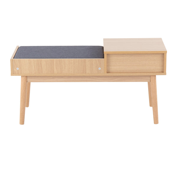 English Elm Telephone Upholstered Storage Bench Solid Wood Frame Grey Seat for Entryway or Bedroom B202P223659