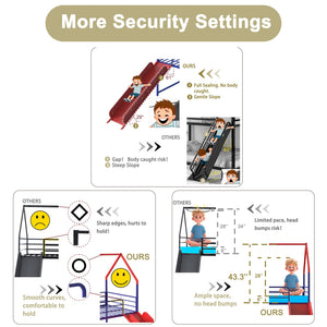 English Elm Jack Metal Junior Loft Bed With Slide & Curtain Set – Superhero Red & Blue Design For Fun Playtime! B083P354665