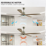 English Elm 60" Modern Wood Ceiling Fan With Light and Remote Control,6-Speed Noiseless Reversible Dc Motor, Ceiling Fan For Kitchen Dinning Living Room