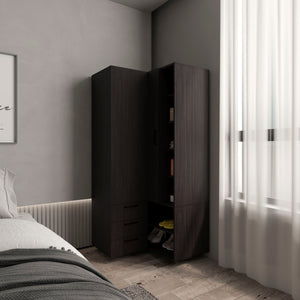 English Elm Ursine Corner Armoire Black — Space-Saving Engineered Wood Wardrobe with Multiple Compartments, Durable Elegance B092S00296
