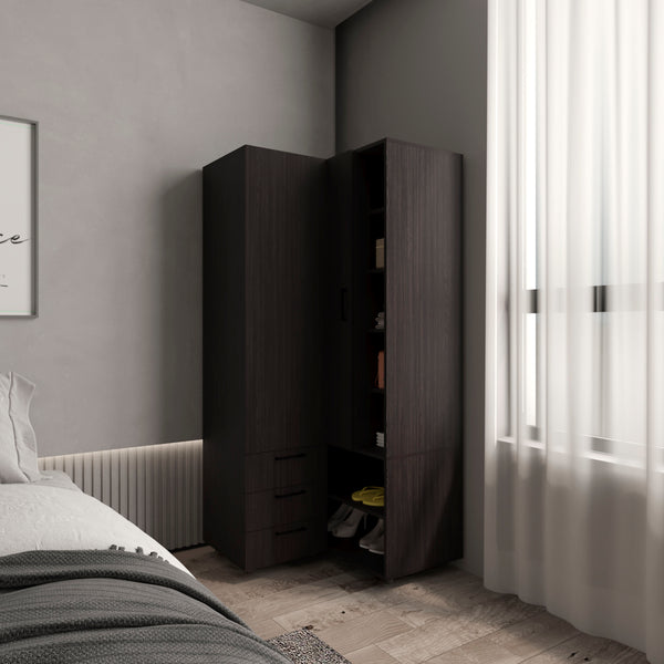 English Elm Ursine Corner Armoire Black — Space-Saving Engineered Wood Wardrobe with Multiple Compartments, Durable Elegance B092S00296