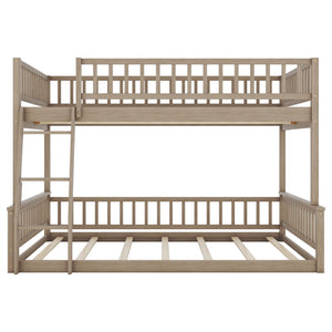 English Elm Full Xl Over Queen Bunk Bed Pine Frame with Guardrails Ladder and Slat Support Walnut GX000450AAD