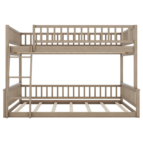 English Elm Full Xl Over Queen Bunk Bed Pine Frame with Guardrails Ladder and Slat Support Walnut GX000450AAD