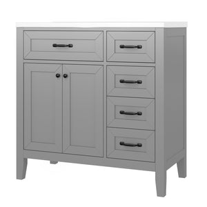 English Elm 36" Stylish Gray Bathroom Vanity With Sink Combo - Durable, Space-Saving Storage Solution For Your Home N725P246491E