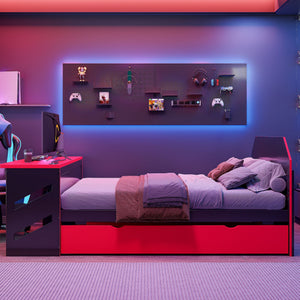 English Elm Full Size Wood Daybed with Twin Trundle Desk and Usb Charging for Teen Rooms Red LT000262AAR