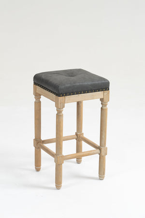 English Elm Tufted Pu Leather Counterstools with Nailhead Trim and Rubberwood Turned Legs Set of 2 W1762P188745