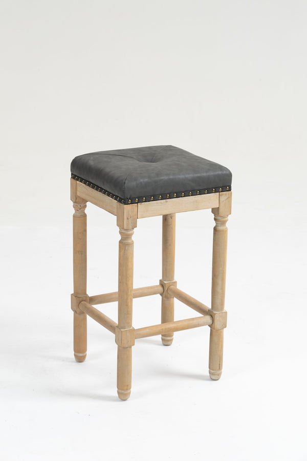 English Elm Tufted Pu Leather Counterstools with Nailhead Trim and Rubberwood Turned Legs Set of 2 W1762P188745