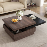 English Elm Rotatable Top Coffee Table, Modern Square Coffee Table With Wood Grain Design, 1 Hidden Storage Space For Living Room, Black+Brown