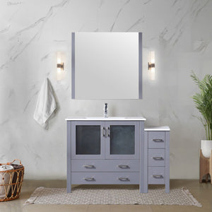 English Elm Dark Grey Single Bath Vanity Set With Ceramic Top, Faucet, Mirror & Side Cabinet For Stylish Storage B2731S01367