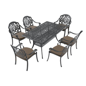 English Elm 7-piece Cast Aluminum Outdoor Dining Set Ornate Patterned Frames with Weather Resistant Cushions W1710S00570