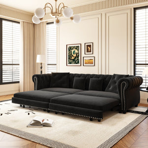 English Elm Chesterfield 3-In-1 Convertible Sofa Bed - Luxurious Velvet Tufted Design, Chaise & Ottoman Included W1885S00174