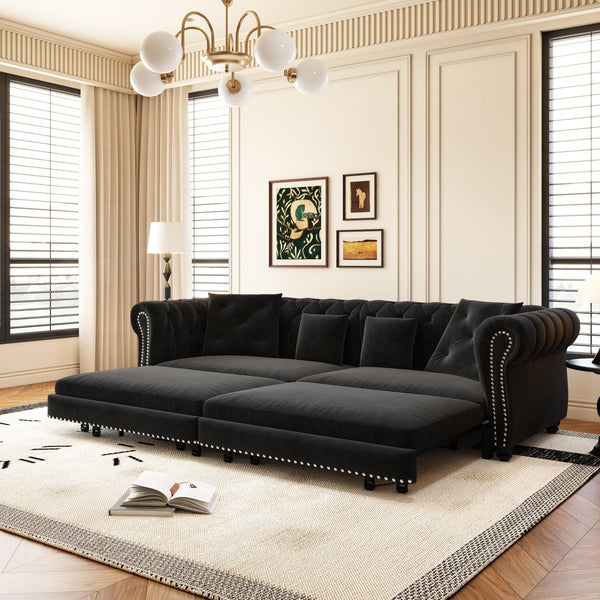 English Elm Chesterfield 3-In-1 Convertible Sofa Bed - Luxurious Velvet Tufted Design, Chaise & Ottoman Included W1885S00174