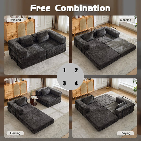 English Elm Compression Convertible Floor Sofa Bed - Flexible Modular Chenille Loveseat For Small Spaces, No Assembly! W3723P345650