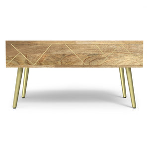 English Elm Jager Mango Wood Lift-Top Coffee Table with Hidden Storage, Gold Brass Inlays & Angled Iron Legs B136P203435