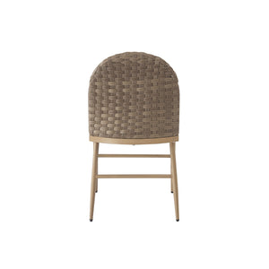 English Elm Farmhouse Armless Dining Chairs Set of 2 Woven Rattan Back Iron Frame Cushioned N762P329084D