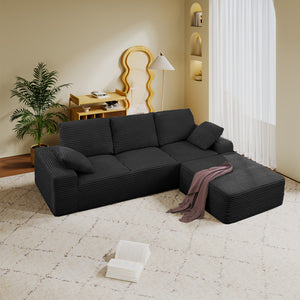 English Elm 103.5" Cloud Sectional Couch with L-Shape Chaise - No Assembly Modular Sofa, Plush Corduroy, Deep Seat Comfort Black T3801S00006