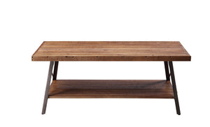 English Elm Ikram Industrial Pine Veneer Coffee Table with Open Shelf and X-frame Metal Base B2726P448746