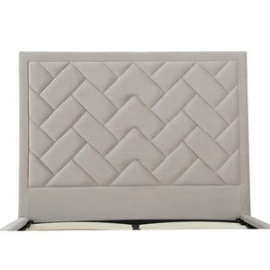 English Elm Crosby Upholstered Velvet Full Bed In Greige – Stylish Chevron Headboard, Fast Assembly & Comfort B365S00030