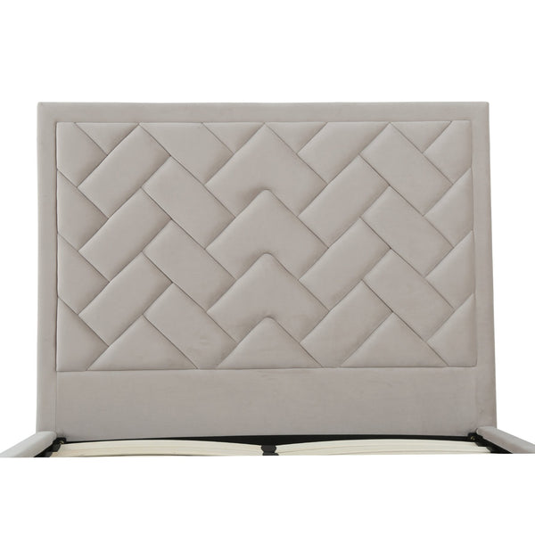 English Elm Crosby Upholstered Velvet Full Bed In Greige – Stylish Chevron Headboard, Fast Assembly & Comfort B365S00030