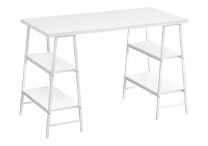 English Elm Computer Desk with 3-Tier Open Shelves, Industrial Sawhorse Legs, Space-Saving 48" Workstation White 51 L x 26 W x 5 H B2710P219810