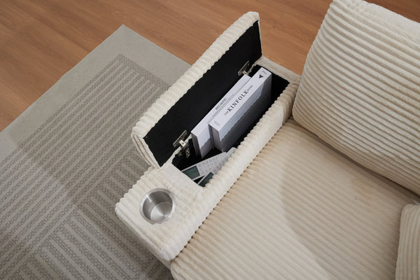 English Elm Corduroy Chaise Lounge Sofa With Movable Ottoman, Armrest Storage & Cupholders For Comfort W2120S00003-GIGA