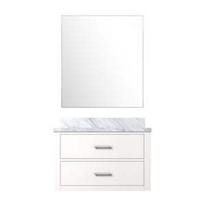 English Elm White Single Bath Vanity Set With Carrara Marble Top & Frameless Mirror - Elegant Bathroom Upgrade B2731S01422-GIGA