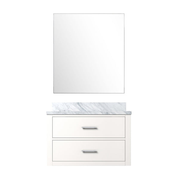 English Elm White Single Bath Vanity Set With Carrara Marble Top & Frameless Mirror - Elegant Bathroom Upgrade B2731S01422-GIGA