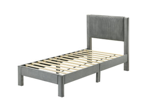 English Elm 1pc Plush Upholstered Headboard Queen Bed with Ribbed Texture, Low-Profile Frame and Sleek Modern Design Light Gray 45.3 L x 27 W x 6.9 H B2741P322604