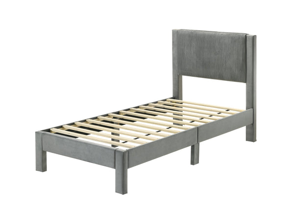 English Elm 1pc Plush Upholstered Headboard Queen Bed with Ribbed Texture, Low-Profile Frame and Sleek Modern Design Light Gray 45.3 L x 27 W x 6.9 H B2741P322604