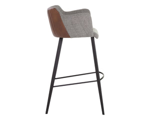 Sunpan Griffin Modern Barstool with Stylish Faux Leather and Durable Black Powder-Coated Iron Legs November Grey / Bravo Cognac